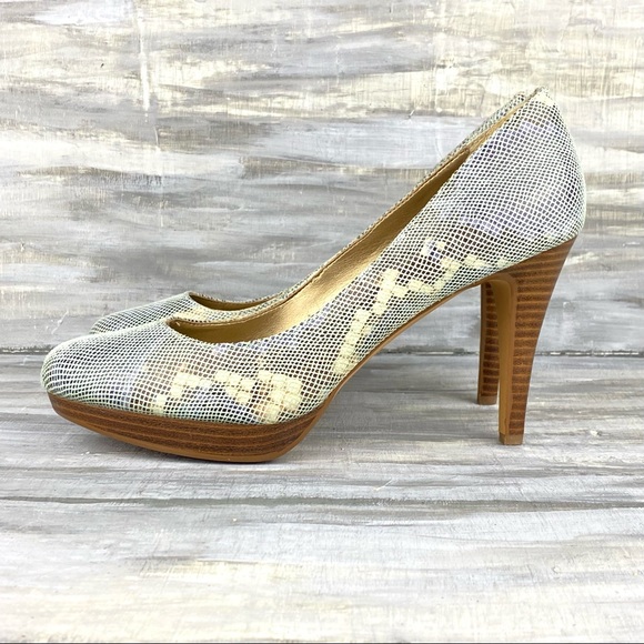 Circa Joan David Luxe Platform Pumps Pearly Snakeskin Print Leather Heels 7.5M - Picture 4 of 16